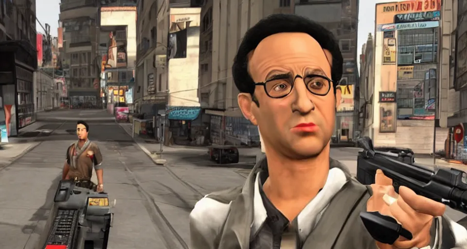 Image similar to Seinfeld as a PS3 first person shooter game, screenshot