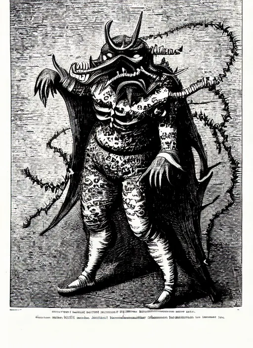 Prompt: illustration of dr. robotnik as a demon from the dictionarre infernal, etching by louis le breton, 1 8 6 9, 1 2 0 0 dpi scan, ultrasharp detail, clean scan