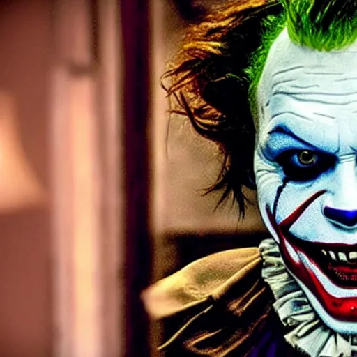 Prompt: Johnny Depp playing The Joker as Pennywise as The Crow