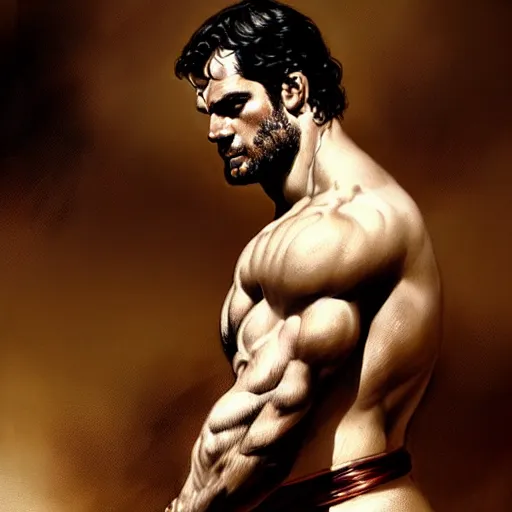 Image similar to henry cavill as a greek gladiator, gorgeous, amazing, muscular, intricate, highly detailed, digital painting, artstation, concept art, sharp focus, illustration, art by greg rutkowski and alphonse mucha