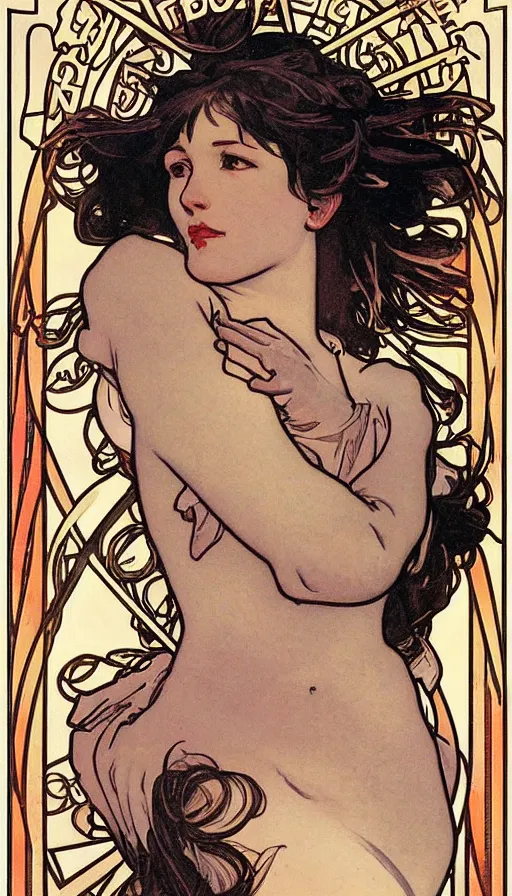 Image similar to portrait of tifa lockhart by alphonse mucha, james jean, manuel sanjulian, sharp focus, illustration