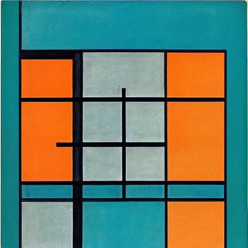 Image similar to “art deco ‘soma’, ‘caves of steel’, piet mondrian, teal palette, 1950’s”