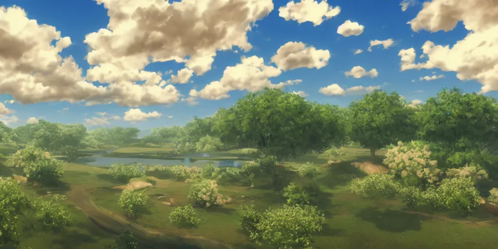 Prompt: peaceful puffy clouds, visual novel, 4 k