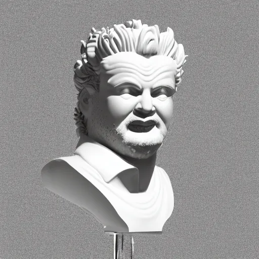 Image similar to sci - fi cgartist wide shot anaglyph ambient occlusion rendering of a hyper realistic marble greek statuary regal god head resembling guy fieri glowing with embedded vaporwave leds product photo high key colored lighting, trending on artstation volumetric lighting