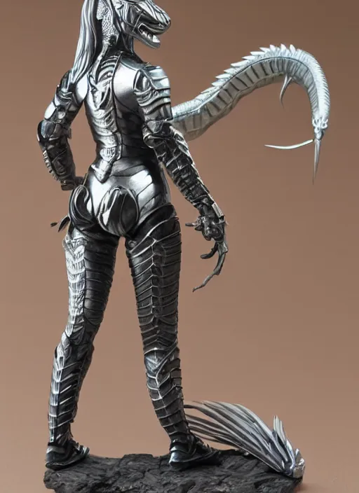 Image similar to 80mm, resin detailed model figure of a female wearing a silver dragon armor