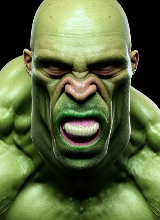 Prompt: muscular creature with muted green skin, bald, no nose, large eyes, mouth is closed, surprised expression, hyper detailed, digital art, trending in artstation, cinematic lighting, studio quality, smooth render, unreal engine 5 rendered, octane rendered, art style by klimt and nixeu and ian sprigger and wlop and krenz cushart.
