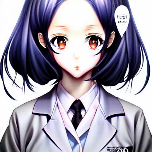 Image similar to portrait woman schooluniform insane creepy science lab illustrated by artgerm range murata fun amusing cool