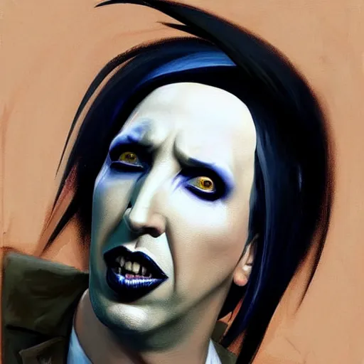 Image similar to Greg Manchess portrait painting of Marilyn Manson as Overwatch character, medium shot, asymmetrical, profile picture, Organic Painting, sunny day, Matte Painting, bold shapes, hard edges, street art, trending on artstation, by Huang Guangjian and Gil Elvgren and Sachin Teng