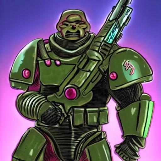 Prompt: Doomguy with pink armor