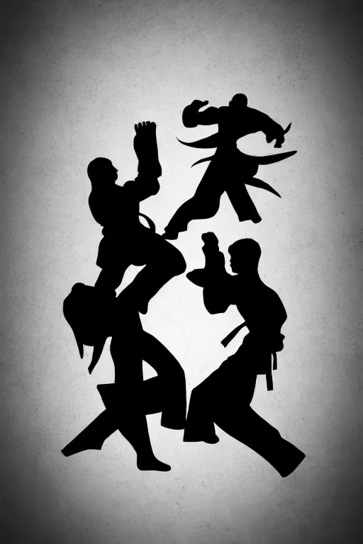 Prompt: a epic logo about martial arts MMA, vectorial, black and white, highly detailed, figurative