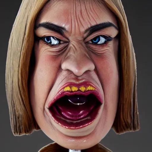 Prompt: realistic caricature portrait sculpture of angry girl angel