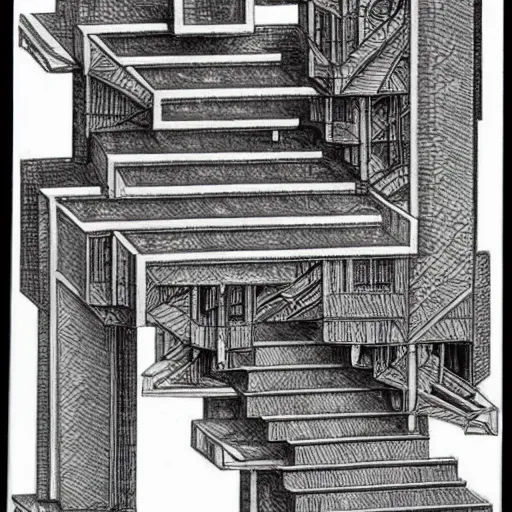 Image similar to mc escher drawing of impossible architecture