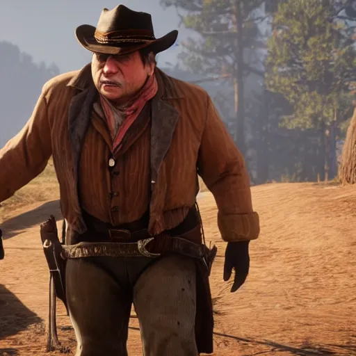 Image similar to An in-game screenshot of Danny Devito in Red Dead Redemption 2 (2018)