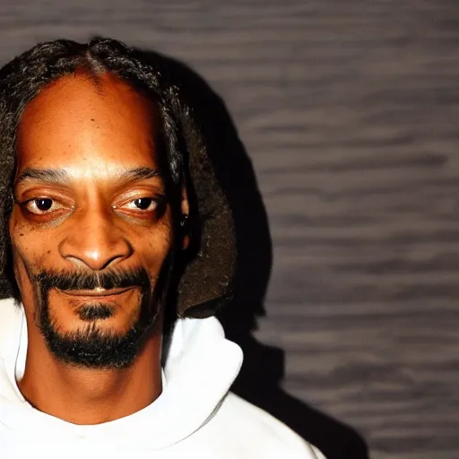 Image similar to Snoop Dog with big eyes eye color red , smiling and holding a joint in his hand