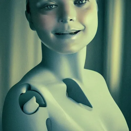 Prompt: portrait of a beautiful female part human part robot