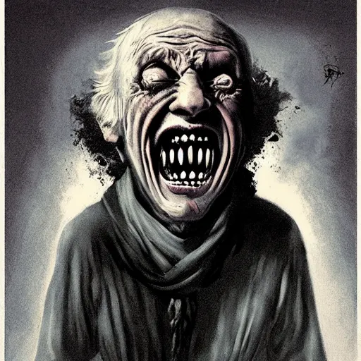 Image similar to horror movie poster art, a screaming frozen old man, by Francisco Goya, dirk dziminrsky and Marco Mazzoni