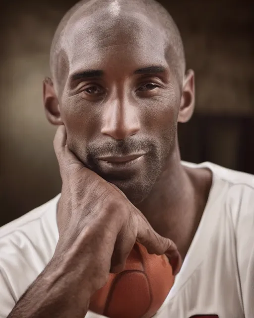 Image similar to portrait of kobe bryant, peaceful, old and wrinkled, photography by steve mccurry, trending on artstation