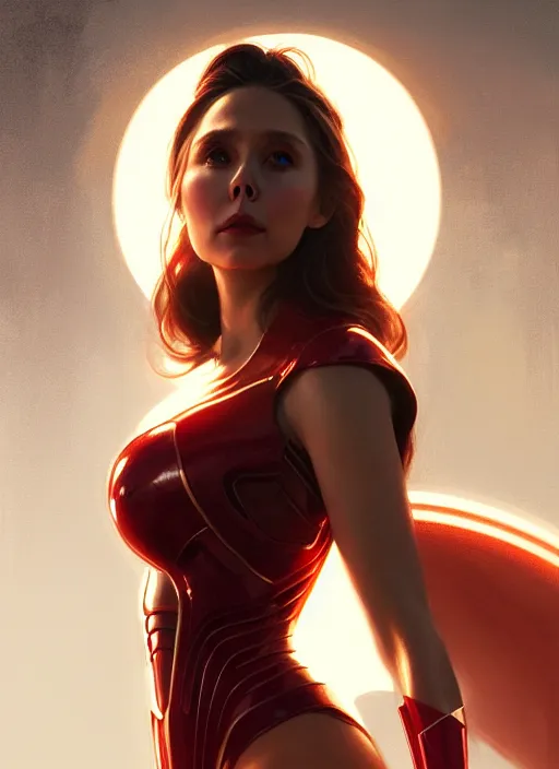 Image similar to portrait of modern darna, elizabeth olsen, intricate, elegant, glowing lights, highly detailed, digital painting, artstation, glamor pose, concept art, smooth, sharp focus, illustration, art by wlop, mars ravelo and greg rutkowski