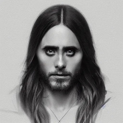 Image similar to “ portrait of jared leto by greg rutkowski, young, attractive, highly detailed portrait, scifi, digital painting, artstation, concept art, smooth, sharp foccus ilustration, artstation hq ”