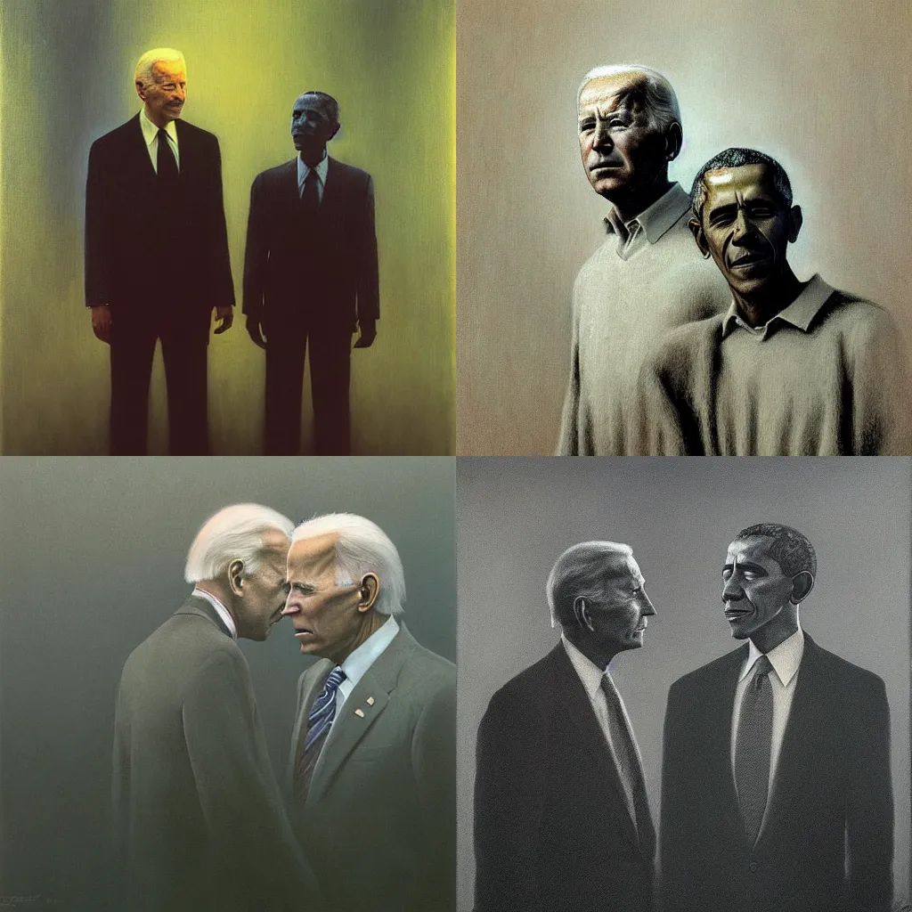 Prompt: a portrait of joe biden and barack obama, painted by zdzislaw beksinski