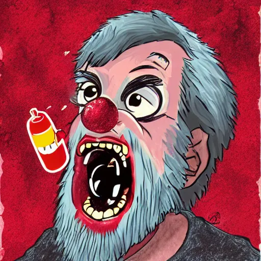 Image similar to wolfman with red liquid on his mouth, digital art, pastel, colorful, sticker, digital art, cartoony