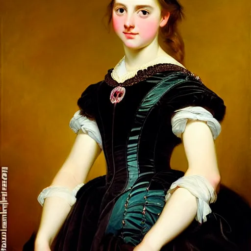 Image similar to portrait of a german teenage princess, circa 1 8 5 0 by franz xaver winterhalter, highly detailed, beautiful, oil on canvas, 1 8 5 0 s, romanticism