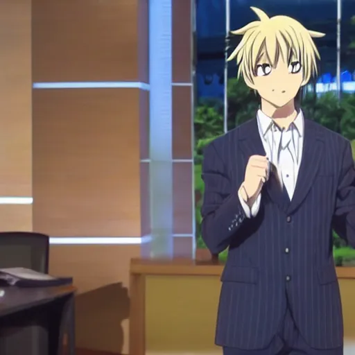 Prompt: a key anime character, doing a pitch, in Shark Tank (2016)