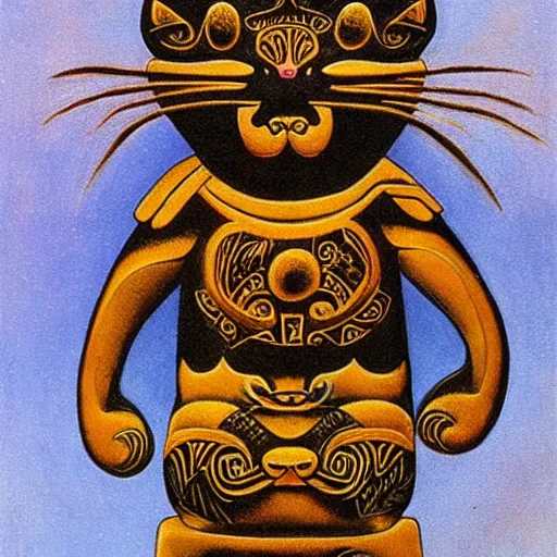 Image similar to mysterious cat god , maori art