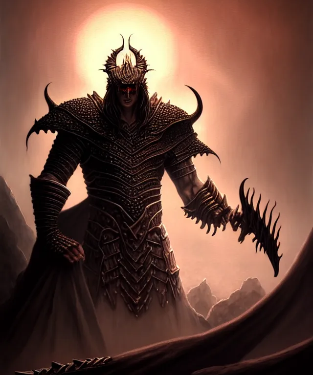 Image similar to borys the dragon of tyr from the land of athas, dark sun digital painting, by gerald brom, brom digital art, concept art, intricate details, ultra realistic, darkly beautiful art, volumetric lighting, a crimson corona burning around the blackness of the dark sun, by brom, trending cgsociety, artstation, rim lighting, 8 k