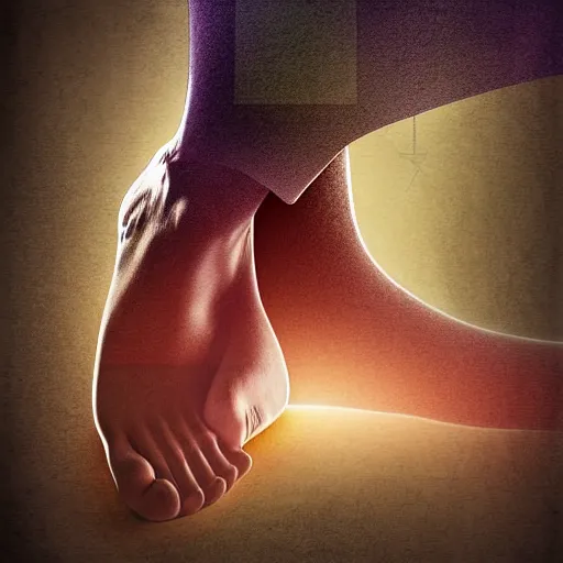 Image similar to man's foot standing on the forehead, advanced digital art