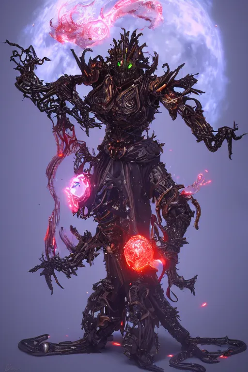 Prompt: a biomechanical warlock harnessing forbidden magic, wearing armor made of dying stars, unreal engine 5, trending on artstation,