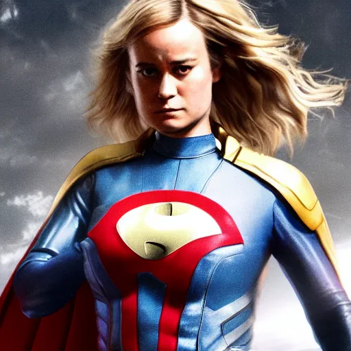 Prompt: Brie Larson as Power Girl, full body with costume, realistic, 4k