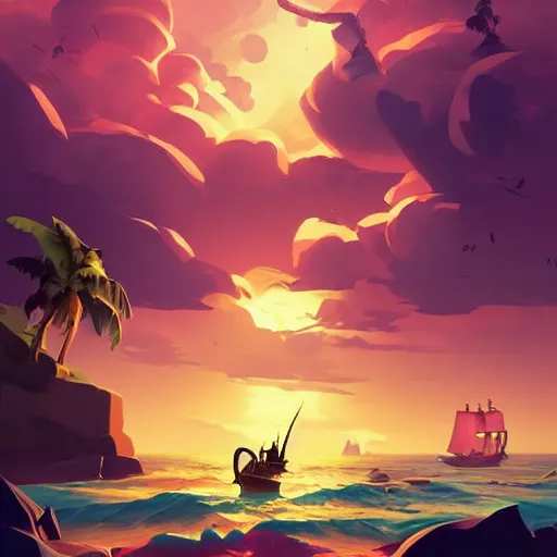 Image similar to painting treasure on sea of thieves game smooth median photoshop filter cutout vector, behance hd by jesper ejsing, by rhads, makoto shinkai and lois van baarle, ilya kuvshinov, rossdraws global illumination