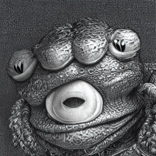 Image similar to portrait of Kermit the Frog, close up, realistic, very realistic, detailed, dramatic light, illustration by Gustave Doré