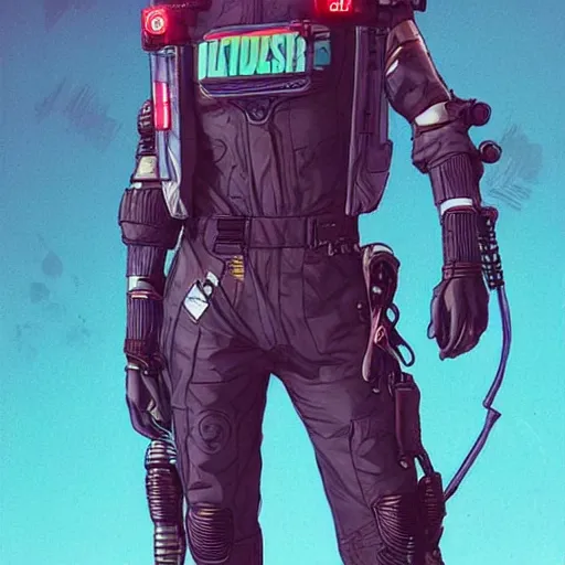 Prompt: Hosea. Apex legends cyberpunk pilot in jumpsuit. Concept art by James Gurney and Mœbius.