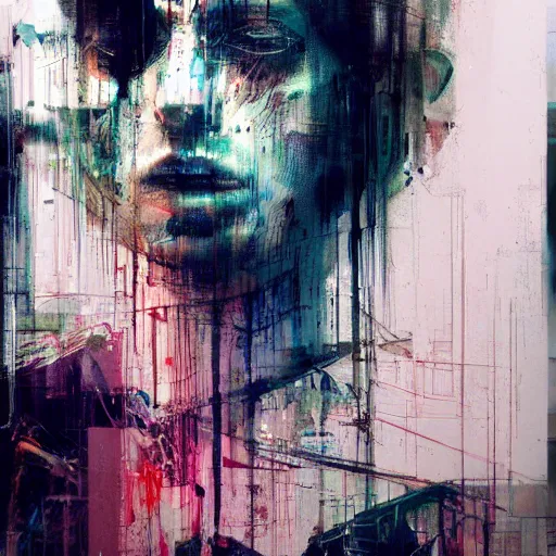 Image similar to portrait of a cyberpunk by jeremy mann, francis bacon and agnes cecile, ink drips, paint smears, digital glitches glitchart c - 1 0