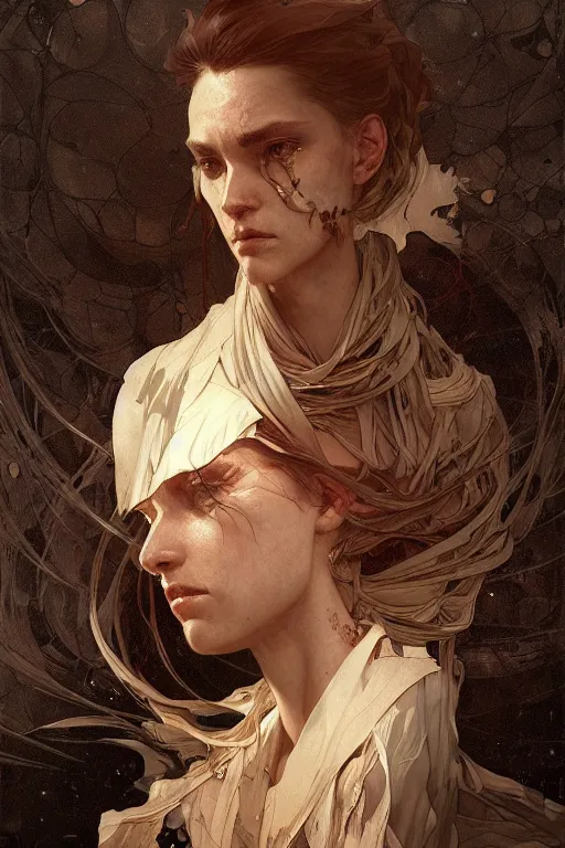 Image similar to A full portrait of a beautiful terrible powerful dystopian blind screaming prophet, intricate, elegant, highly detailed, digital painting, artstation, concept art, smooth, sharp focus, illustration, art by Krenz Cushart and Artem Demura and alphonse mucha