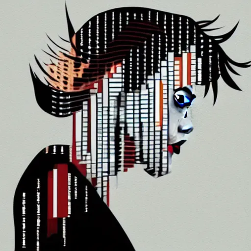 Image similar to beautiful elegant woman seen in profile, from the side, haloed by an explosion of microsoft excel chart lines and graphs by sandra chevrier, rik oostenbroek, simple contrasted color, white background