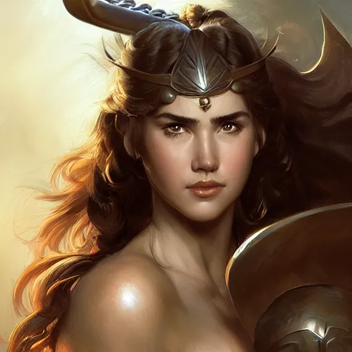 Prompt: young Jennifer Connelly as a warrior by Stanley Artgerm Lau, WLOP, Rossdraws, Frank Frazetta, Andrei Riabovitchev, Marc Simonetti, trending on artstation.