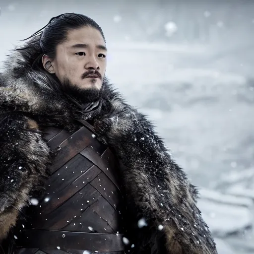 Image similar to justin sun in game of thrones, 4 k, epic, cinematic, focus, movie still, fantasy, serious, extreme detail, atmospheric, dark colour, sharp focus