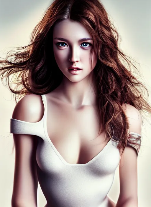 Prompt: a gorgeous female photo, professionally retouched, soft lighting, realistic, smooth face, full body shot, torso, dress, perfect eyes, wide angle, sharp focus on eyes, 8 k high definition, insanely detailed, intricate, elegant, art by marc hill and artgerm, snowy winter