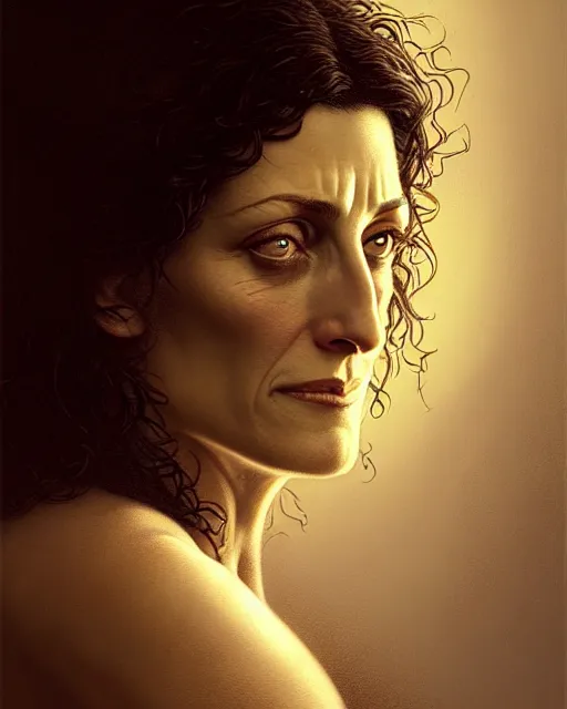 Image similar to lisa edelstein, thicc, young,, character portrait, portrait, close up, concept art, intricate details, highly detailed by greg rutkowski, michael whelan and gustave dore