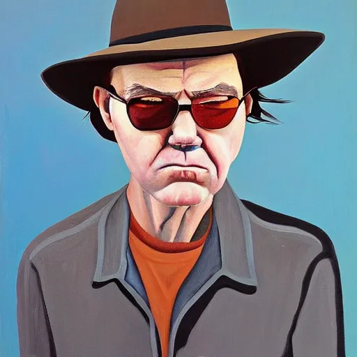 Image similar to a portrait of neil young painted by jeffrey smart