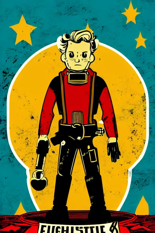 Image similar to fallout 7 6 retro futurist illustration art by butcher billy, sticker, colorful, illustration, highly detailed, simple, smooth and clean vector curves, no jagged lines, vector art, smooth andy warhol style