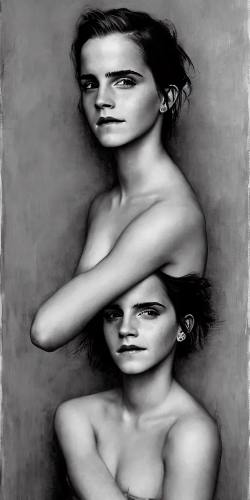 Prompt: emma watson happy detailed portrait painting by gaston bussiere craig mullins j. c. leyendecker photograph by richard avedon peter lindbergh annie leibovitz