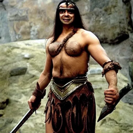 Prompt: mr. bean as conan the barbarian