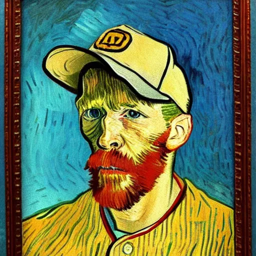 Image similar to a van gogh style painting of an baseball player