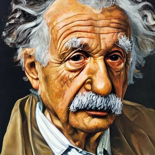 Prompt: high quality high detail painting by lucian freud, hd, portrait of einstein