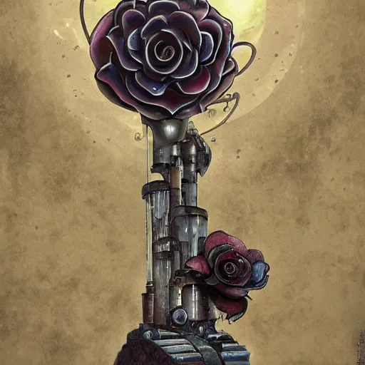 Image similar to giant mechanical rose, fantasy art