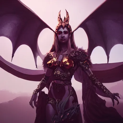 Image similar to A stunning comic book style portrait painting of a dragon goddess, wide view, unreal 5, DAZ, hyperrealistic, octane render, cosplay, RPG portrait, dynamic lighting,